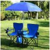 Double Folding Picnic Chairs w/Umbrella Mini Table Beverage Holder Carrying Bag for Beach Patio Pool Park Outdoor Portable Camping Chair (Blue)