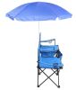 Double Folding Picnic Chairs w/Umbrella Mini Table Beverage Holder Carrying Bag for Beach Patio Pool Park Outdoor Portable Camping Chair (Blue)