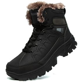 Men's Plus Size Warm High Top Outdoor Cotton Shoes (Option: Black-40)